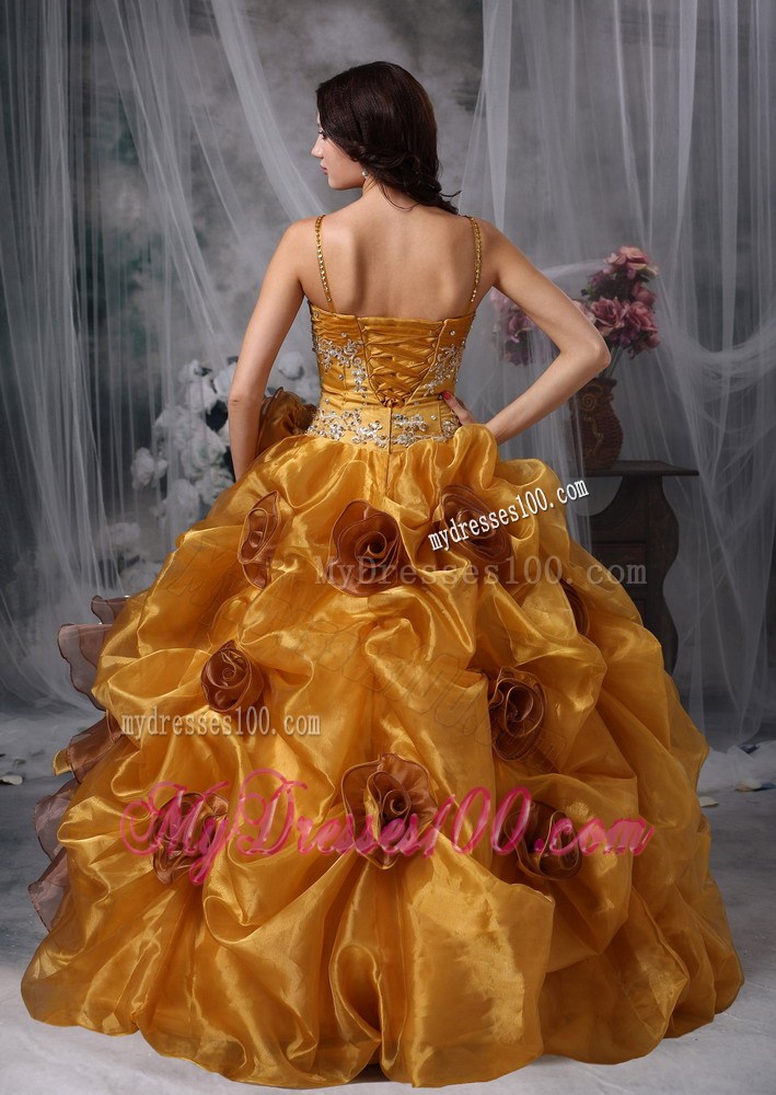 Brown Ball Gown Straps Beading and Appliques Quinceanera Dress Pick-ups